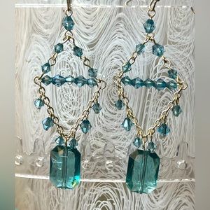 Womens dangle blue gemstone earrings